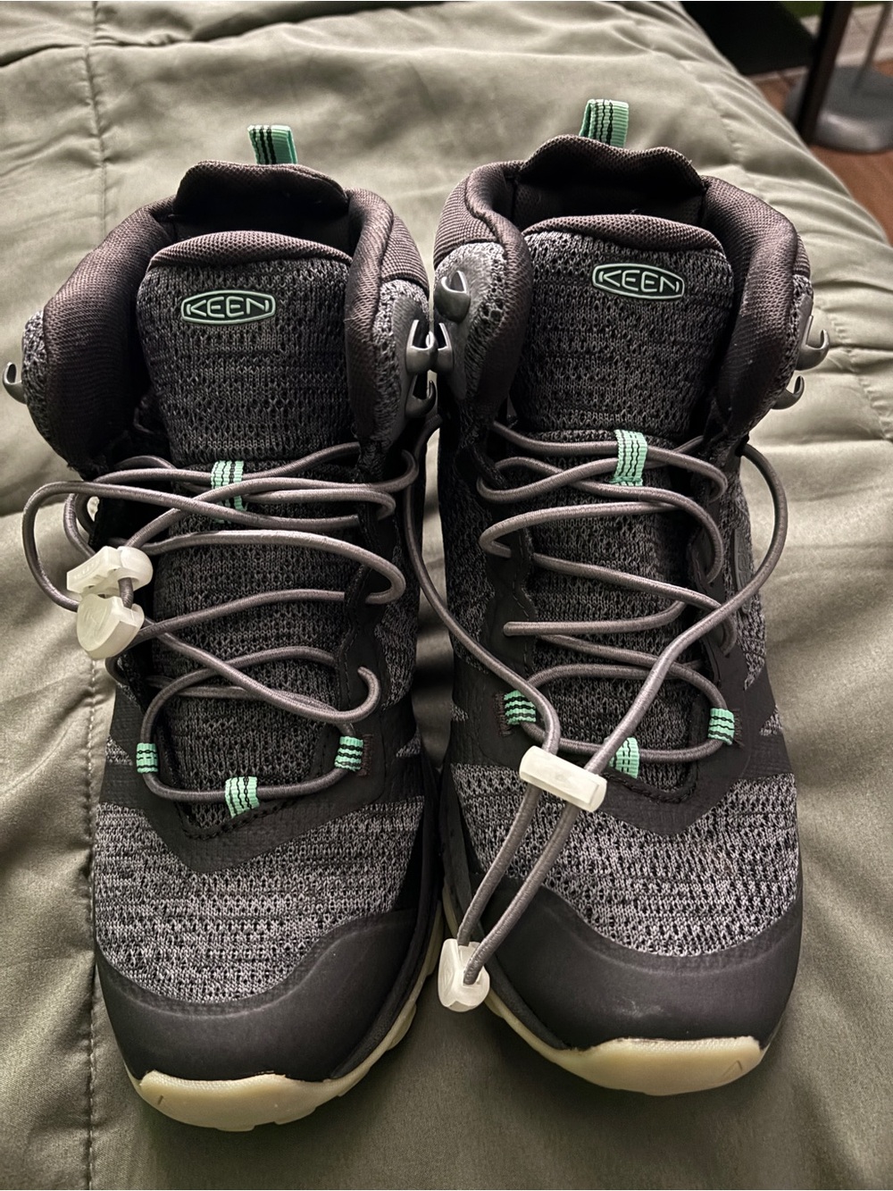 KEEN Kids Gray Knit High-Top Sneakers with Mint Accents